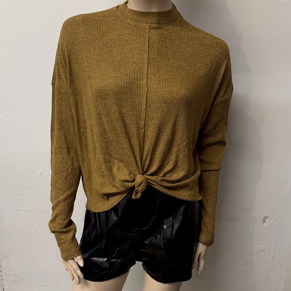 Women's Mustard Long Sleeve Knotted Top